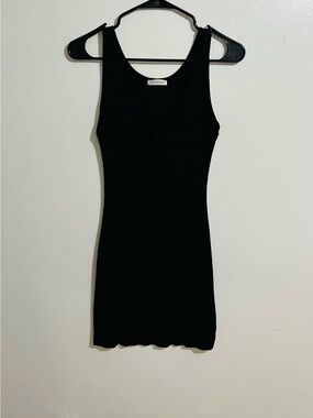 Attached Women’s Black Ribbed Knit Sleeveless Short Bodycon Tank Dress Size L